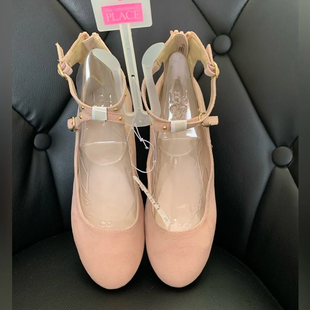 Girls Studded Ankle Strap Ballet Flats - Blush-Sz-6